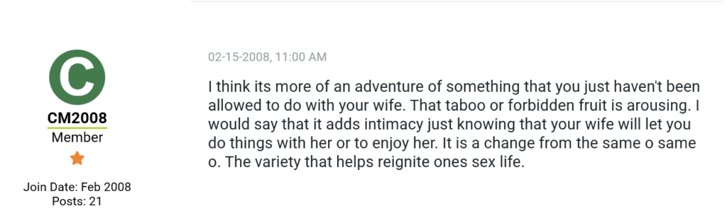 screenshot of a comment from Women's Health Forum comment on how anal sex feels like an adventure