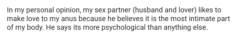 comment from Women's Health Forum comment on how anal sex feels like a gift of trust